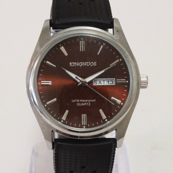 Men's Contemporary Sport watch Black Tropical Rubber Strap Day Date 40mm - Picture 6 of 12